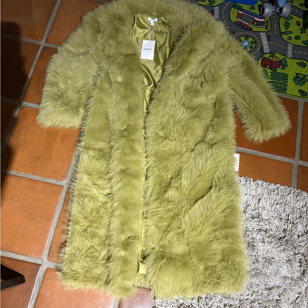 Topshop Olive Green Faux Fur Trench Coat - Picture 3 of 4